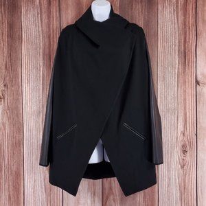 Spanx Womens Large Drape Front Jacket Very Black Convertible Faux Leather 50176R